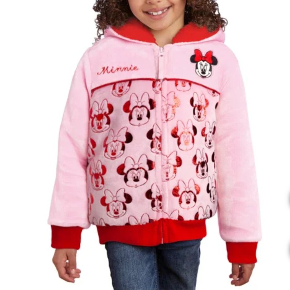 Disney Minnie Mouse Plush Full Zip Hoodie Contrast Lining